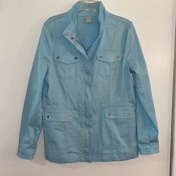 Chico’s Sky Blue Cotton Twill Utility Jacket Like New Condition Size S - Picture 6 of 11